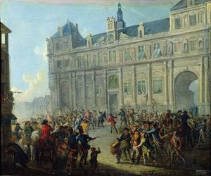 De Moord op Jacques de Flesselles op de Trappen van het Stadhuis 14 juli 1789 door Jean Baptiste Lallemand