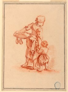 Tekening, Een vrouw die een kind leidt, 1750-75 door Jean Baptiste Le Prince