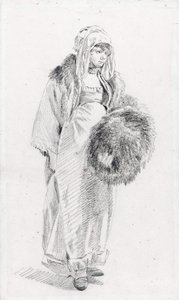 Russische vrouw met een bontmof door Le Prince, Jean-Baptiste (1734-1781), Tussen 1758 en 1761