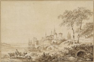 Herders in een Landschap voor een Versterkte Stad