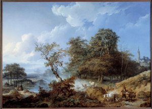 Animerend landschap. Schilderij door Jean Baptiste Leprince (1734-1781) door Jean Baptiste Leprince