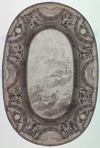 Tekening, Project voor de geschilderde versiering van het plafond van een zaal (geschilderd ovaal plafond), 1761 door Jean Baptiste Marie Pierre
