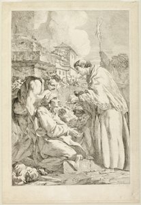 Sint Carolus Borromeus zegent de pestlijders door Jean Baptiste Marie Pierre