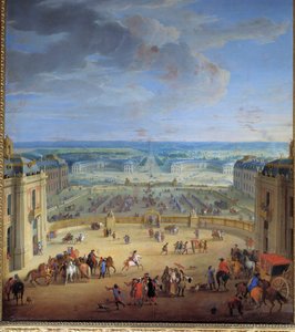 De stallen gezien vanaf het kasteel van Versailles, genomen vanaf de marmeren binnenplaats, Françoise d