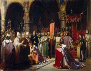 Koning Lodewijk VII neemt de standaard in Saint-Denis