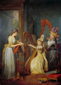 Stephanie Felicite Ducrest de Saint-Aubin, gravin van Genlis (Madame de Genlis) geeft een harples aan de kinderen van de hertog van Orléans in het kasteel van Saint Leu