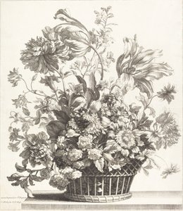 Een mand met lentebloemen door Jean Baptiste Monnoyer