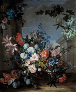 Bloemen en vruchten door Jean Baptiste Monnoyer