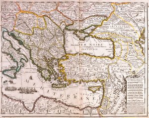 Kaart van de Oostelijke Middellandse Zee en Zwarte Zee landen, Turkije en de provincies van Klein-Azië door Jean Baptiste Nolin