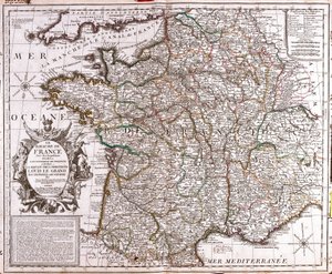 Kaart van het Koninkrijk Frankrijk door Jean Baptiste Nolin