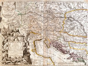 Kaart van de loop van de Donau in Duitsland door Jean Baptiste Nolin