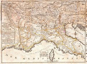 Kaart van de wegen naar de belangrijkste Italiaanse steden vanuit heel Europa (Gravure)