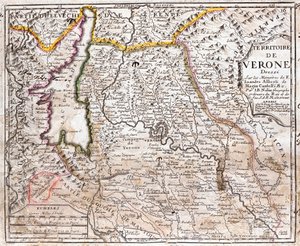 Kaart van het gebied van Verona (Veneto, Italië) door Jean Baptiste Nolin