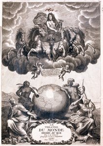 Portret van Lodewijk XIV, vliegend over een aardbol, titelpagina door Jean Baptiste Nolin