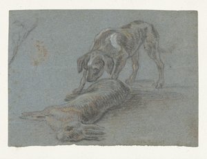 Hond bij een geschoten haas