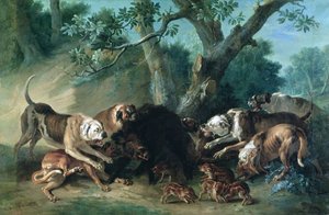 Een Wilde Zeug en haar Jongeren Aangevallen door Honden door Jean Baptiste Oudry
