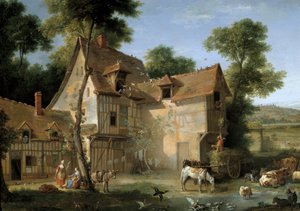 Detail boerderij. Schilderij door Jean Baptiste Oudry (1686-1755) 1750 Sun. 1,3x2,12 m