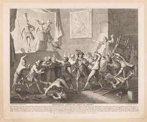 Gevecht in een theater door Jean Baptiste Oudry