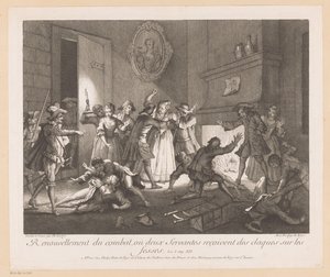 Interieur met groep vechtende mensen door Jean Baptiste Oudry