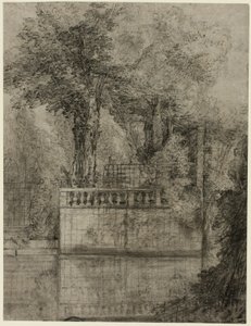 Traliewerk en reflecterende vijver in Arcueil door Jean Baptiste Oudry