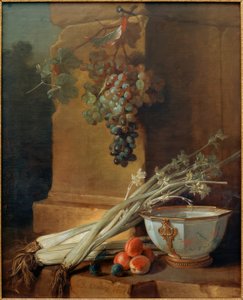Stilleven met fruit, selderij en een porseleinen kom door Jean Baptiste Oudry