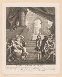 Ragotin krijgt een tik op zijn vingers van een dame door Jean Baptiste Oudry