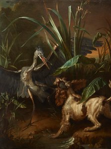 Spaniël tegenover reiger door Jean Baptiste Oudry