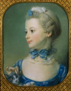 Het kleine meisje met de kat (Portret van juffrouw Huquier) door Jean Baptiste Perronneau