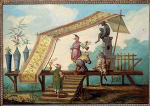 Chinoiserie: Decoratief paneel dat een Chinese offerande voorstelt