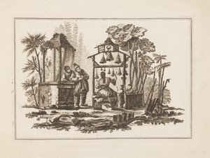 Figuur die Bellen Speelt, uit "Nouveau Cahier de Six Feuilles De Différents Sujets Chinois Historiés" door Jean Baptiste Pillement