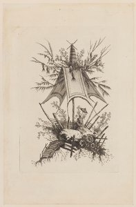 Figuur Onder Tent, uit "Recueil des Tentes Chinoises" door Jean Baptiste Pillement