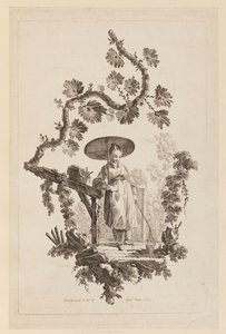 Figuur met parasol onder tak