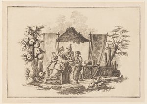 Figuren met een Pompoen, uit "Nouveau Cahier de Six Feuilles De Différents Sujets Chinois Historiés" door Jean Baptiste Pillement