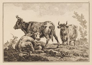 Plaat 3, uit "Cahier de Six Feuilles de Boeufs et Vaches" door Jean Baptiste Pillement