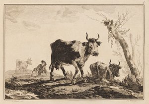 Plaat 5, "Cahier de Six Feuilles de Boeufs et Vaches" door Jean Baptiste Pillement