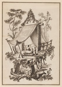 Drie Figuren Onder Tent door Jean Baptiste Pillement