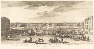 Uitzicht op de stallen van Versailles vanaf het tweede hek