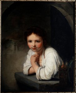Portret van een meisje in het raam door Jean Baptiste Santerre