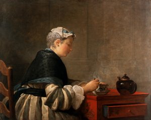 Een dame die thee drinkt, 1735