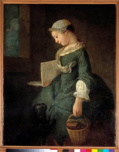 Een jonge schoolmeisje door Jean Baptiste Simeon Chardin