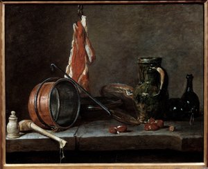 Vet menu en keukengerei. Stilleven door Jean Baptiste Simeon Chardin