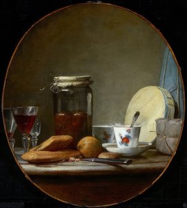 Glas met abrikozen door Jean Baptiste Simeon Chardin