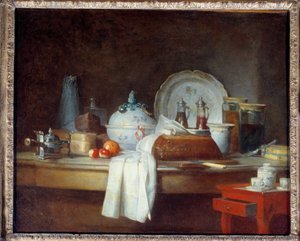 De kantoortafel of de resten van een lunch. Schilderij door Jean Baptiste Simeon Chardin, 1763. Louvre Museum, Parijs door Jean Baptiste Simeon Chardin