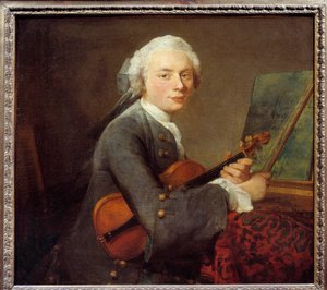 De jonge man met een viool of portret van Charles Theodose Godefroy door Jean Baptiste Simeon Chardin