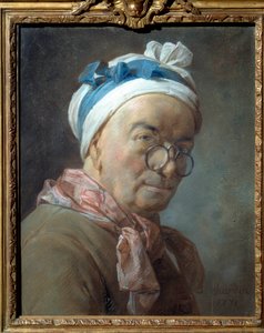 Zelfportret met bril Schilderij door Jean Baptiste Simeon Chardin (1699-1779). 1771. Afm. 0.459 x 0.375 m. door Jean Baptiste Simeon Chardin