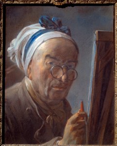 Zelfportret aan de ezel Pastelschilderij door Jean-Baptiste-Siméon Chardin (1699-1779) 1779