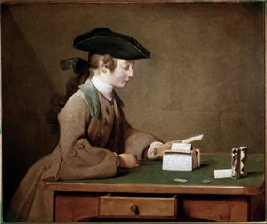 Het kaartenhuis door Jean Baptiste Simeon Chardin