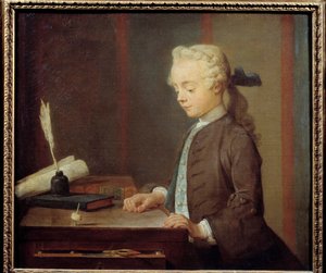 Het Toton Kind. Een kind speelt toton, een soort tol met vier gezichten. Schilderij door Jean Baptiste Simeon Chardin, 1738