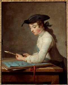 Jonge tekenaar die zijn potlood slijpt door Jean Baptiste Simeon Chardin