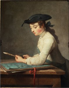 Jonge tekenaar die zijn potlood slijpt. Schilderij door Jean Baptiste Simeon Chardin door Jean Baptiste Simeon Chardin